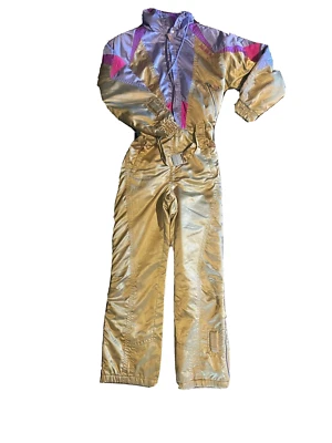 $145 • Buy Vintage Nevica Ski Suit Womens 8 Retro 80s Gold Purple Snowboard Skiing