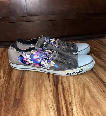 Ed Hardy Mens Size 11 Shoes Sneakers Slip Ons Purple Skulls Tattoo Y2K Laceless • $20