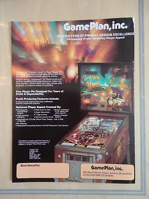 Captain Hook Pinball Machine Flyer Original Magazine Pull Out Advertisement • $10.88