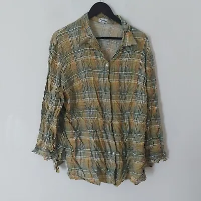 Vintage Womens Shirt Top Size 22 Green Yellow Tartan Checked 90s Grunge Xmas • £16.99