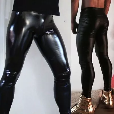 Sexy Mens Wet Look Patent Leather Skinny Pants Leggings Trousers Clubwear • £16.66