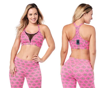 Zumba Luck Bra Top - Ballet Pink Eyeballs Mesh Insert  Z1T02280 (C43) • £14.74