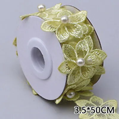 1 Roll Pearl Flower Trim Lace Embroidered Ribbon DIY Sewing Dress Clothing Trims • £1.91