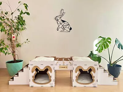 Wooden Rabbit House Bunny Castle Rabbit Furniture Wooden Bunny Bed QPRPET • $79