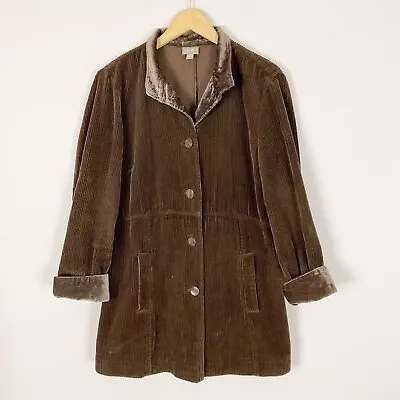 J.JILL Size MEDIUM Brown Corduroy Velvet Trim Button Front JACKET Coat Women’s • $34.95