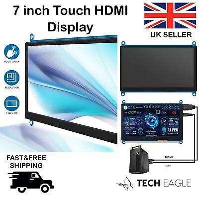 7 Inch IPS Touch 1024X600 PC Raspberry Pi Monitor Portable Screen Display HDMI • £46.99