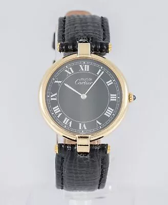 Cartier Must De Cartier Vendome 925 Argent Plaque Or G 20M Black Dial • $1492.92