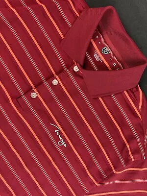 Mirage Casino Las Vegas Golf Polo Shirt ~ Dark Red Coral White Striped ~ Adult L • $19.41