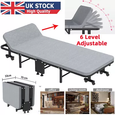 Folding Single Sofa Bed Guest W/ Mattress Adjustable Backrest Wheel Metal Frame • £88.90