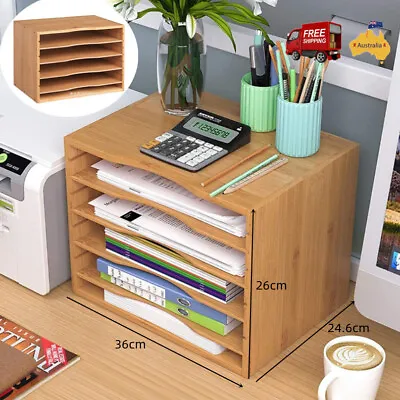 Bamboo Desktop File Sorter Organizer Office Multifunctional Desk Storage Holder • $45.62