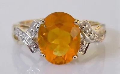 Gold Diamond Ring - 9ct Gold Oval Fire Opal Diamond Crossover Ring Size  N 1/2 • £165