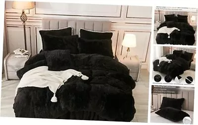  Plush Duvet Cover Fluffy Soft Faux Fur Velvet Comforter Cover Queen Black • $73.40