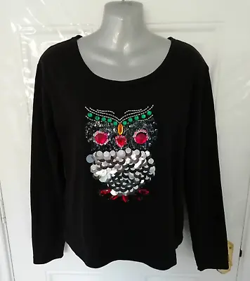 £24.99 • Buy Butler & Wilson Ladies Size L Black Multi Sequin Beaded Owl T-Shirt Stretch Top