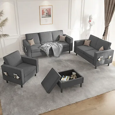 Modern Sectional Sofa Set 3 Piece Set Linen Fabric Couch Set For Living Room • $319.99