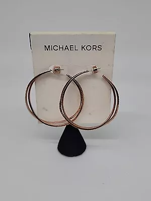 Michael Kors Rose Gold-Tone Pavé Crossover Hoop Earrings $125 Never Worn • $45