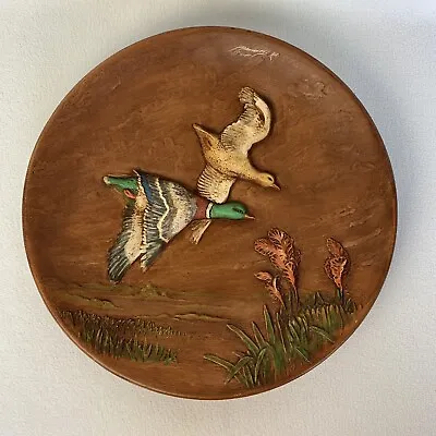 £40.23 • Buy Vintage Flying Ducks Chalkware Ceramic Plate Wall Decor 3 D Hand Painted 14”
