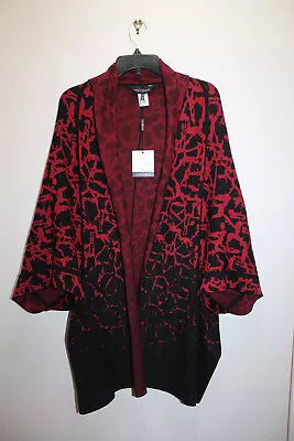 Ming Wang Cardigan Cape Kimono-style Open Front Abstract Black & Red Size L/xl • $45.99