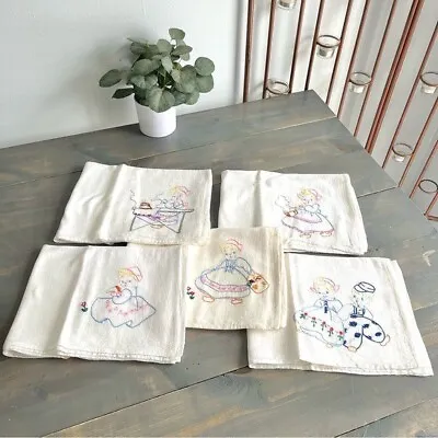 Vintage Hand Embroidered Kitchen Towels Little Girl Doing Chores • $32.30