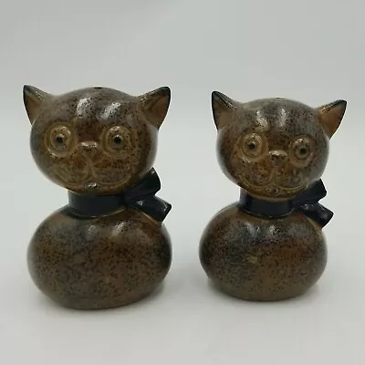 Vintage Brown Stoneware Happy Cat Salt And Pepper Shakers Made In Japan • $14.89