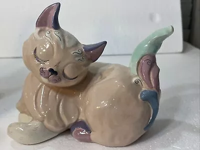 Sitting KAY FINCH 6  PINK Cat Figurine  MADE IN CALIFORNIA Ceramic Pottery • $99