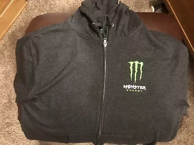 *NEW* Monster Energy Y2K Hoodie Full Zip Grunge Fleece Sweatshirt Dark Gray L • $49.99