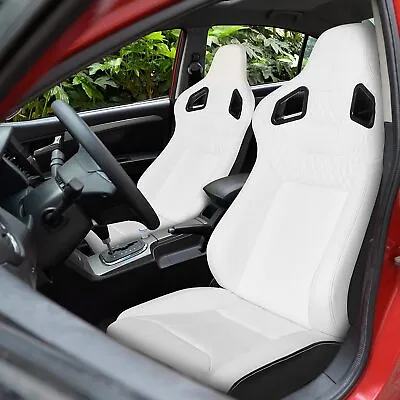 Universal Set Of 2 Racing Seats Pair White Leather Reclinable Bucket Sport Seats • $199.99