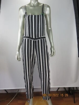 $17.80 • Buy FREESTYLE REVOLUTION SZ M 100% Rayon Black White Stripes Overalls Jumpsuit Pants
