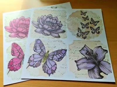 Craftwork Cards Vintage Flowers/Butterflies Toppers - Purple/Pink - 2 8  Sheets • £3.25
