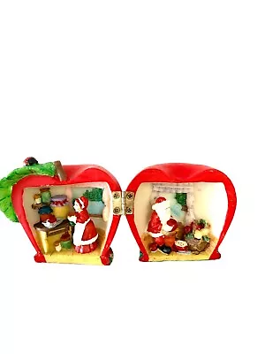 Apple Cutaway Diorama Santa Christmas Decor Vintage Mr Mrs Claus North Pole C2 • $16.99