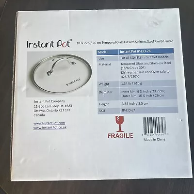 Instant Pot IPLID-24 Clear Tempered Glass Lid - 8 Qt 10.25 In. NEW Free Shipping • $26.99