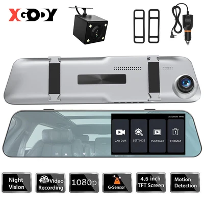 $35.99 • Buy 4.5'' 1080P HD Dash Cam Rear View Mirror Car DVR Reversing Camera Video Recorder
