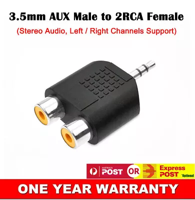 3.5mm AUX Male To 2 RCA 2RCA Female Sockets Adapter Y Splitter Plug Gold Plated • $8.95