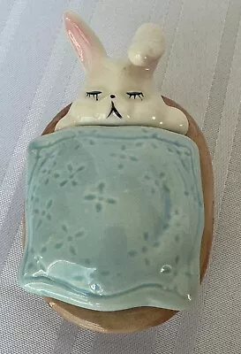 Vintage Ceramic Enesco Sleeping Bunny  Rabbit Trinket Box With Eggs • $9.99