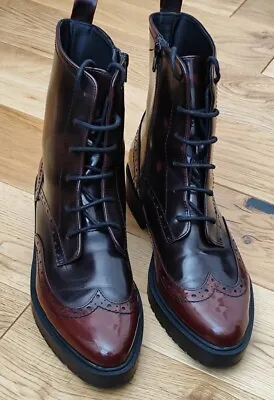 £5 • Buy Ladies Burgundy Brogue Boots, Lace Up With Zip.