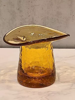 Amber Crackle Glass Hand Blown Top Hat Toothpick Holder Vintage Art Glass 2.5  • $18.95