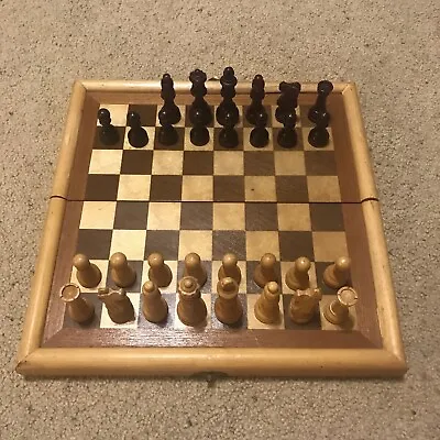 Vintage Chess Set 12  X 12  Wood Board - Wood Pieces Folding Game 2-7/8” King • $14.99