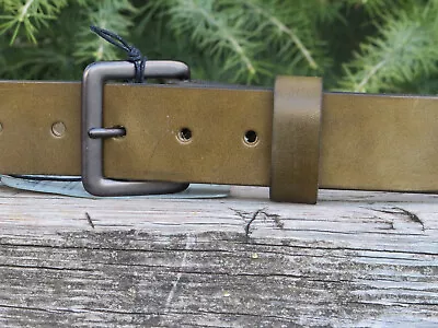 New Leather Belt Handmade Belt 1.5 Inch Width Olive Green Harness Leather Belt • $52