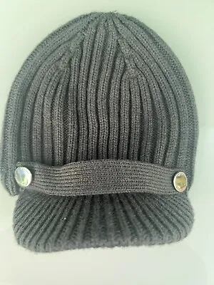 Michael Kors  Grey Knit Visor Beanie Hat With MC Stamped Silver Buttons. • $18.99