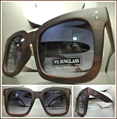 Mens  Oversized Vintage Retro Style SUN GLASSES Large Square Faux Wooden Frame • $19.99