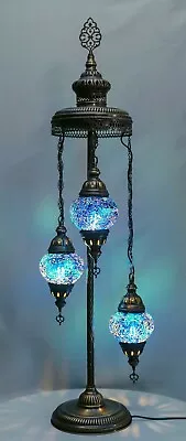 Turkish Moroccan Mosaic Floor Lamp Table Desk Lamp 3 Crushed Glass Globe 105cm • £129.99