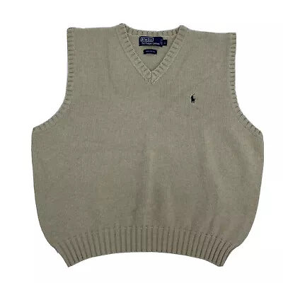 Polo By Ralph Lauren Sweater Vest Men’s L Beige V-Neck Golf Cotton Preppy • $23.99