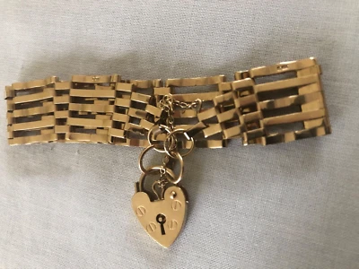 Five Bar Gate Bracelet 9ct Yellow Gold With Heart Shaped Locket • £300