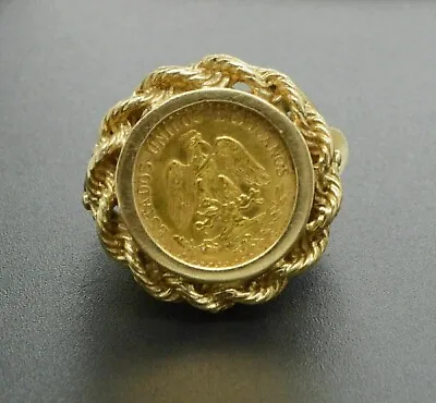 Without Stone MEXICAN DOS PESOS Coin Mean's & Women Ring 14k Yellow Gold Plated • $191.99