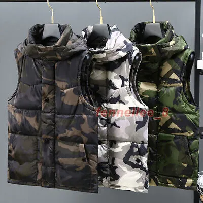 Men Hood Puffer Vest Quilted Camouflage Waistcoat Warm Sleeveless Jacket New • $37.76