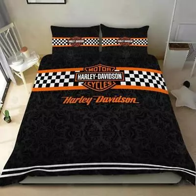 Harley Davidson Motorcycle Background Quilt Duvet Cover Set King Bedding • $63.99
