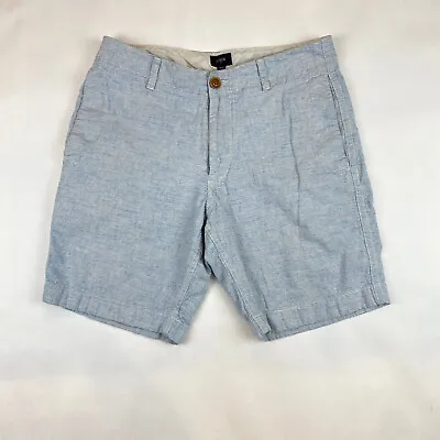 J Crew Linen Cotton Beach Shorts Mens 31W Blue White Striped Flat Front Pockets • $14.95