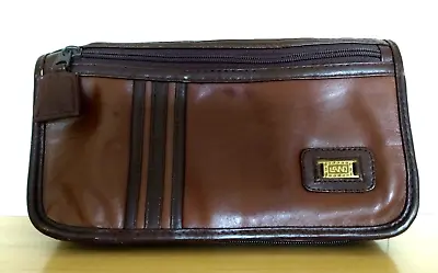 Vintage LAND Premium Leather Goods Brown Leather Zippered Travel Wristlet Clutch • $37.40