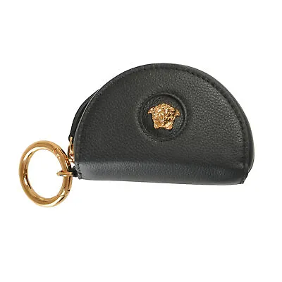 Versace Unisex Black Pebbled Leather Medusa Head Coin Case Keychain • $219.99