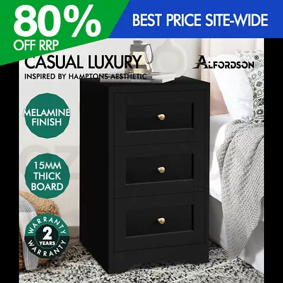ALFORDSON Bedside Table Hamptons Storage Nightstand Side End Cabinet Black • $99.95