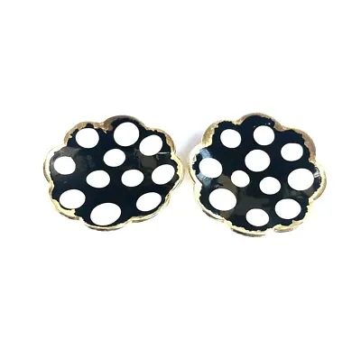 £14.76 • Buy Mod Black And White Enamel Polka Dot Earrings Vintage Retro Flower Clip Ons 60s